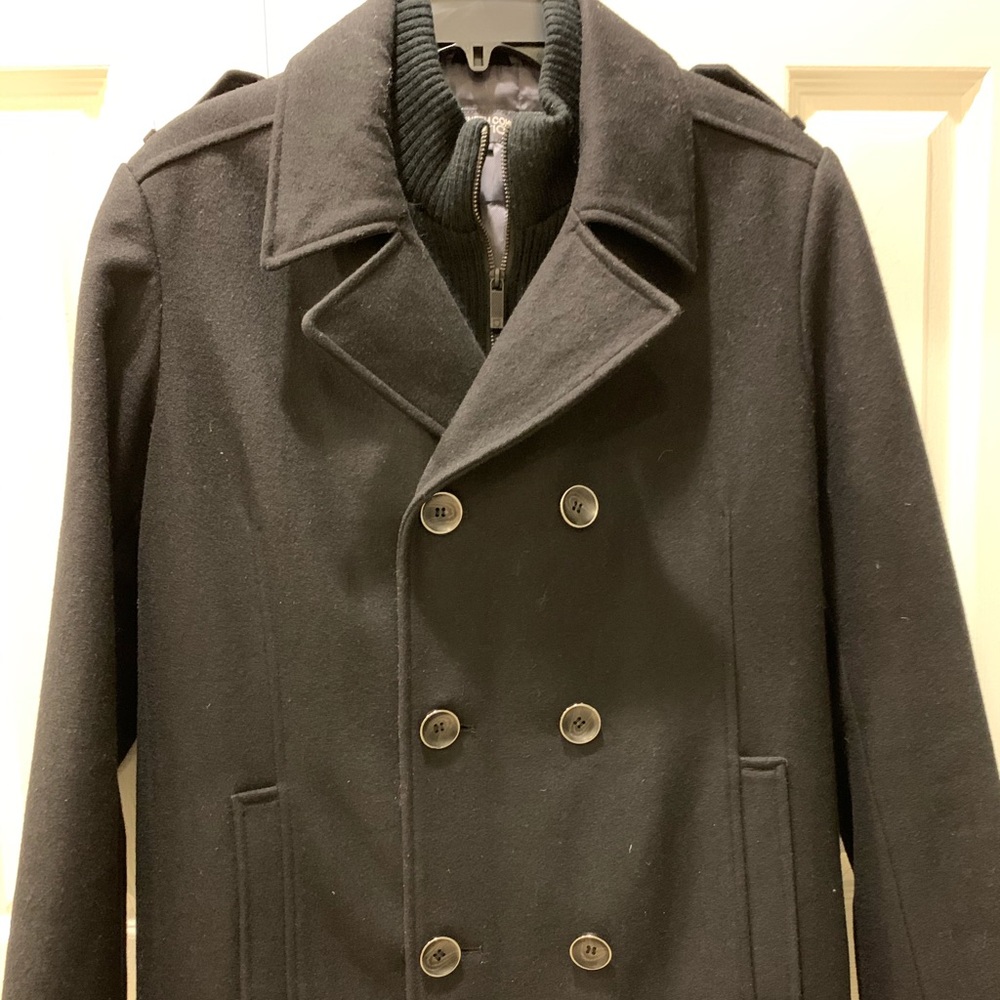 Kenneth Cole Double Breasted Wool Blend Peacoat